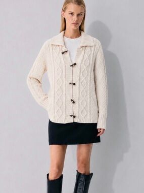 L.L. BEAN Heritage Wool Cable Knit Fisherman Cardigan Sweater XS